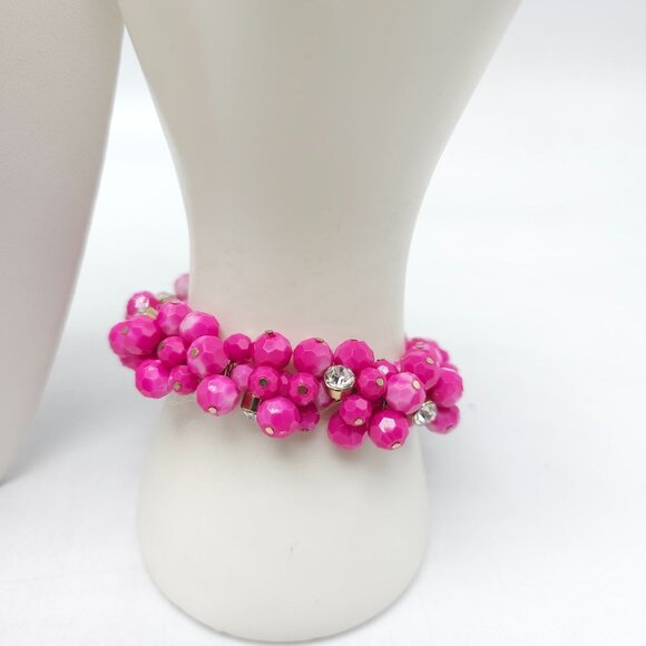 Pink Beaded Necklace Bracelet Jewelry Set Rhinestone Bead Accents Cha Cha - Picture 2 of 7